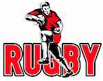 retro style illustration of a Rugby player running with ball and fending off on white background