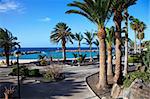 Beautiful resort with a brigh blue beach in Lanzarote, Spain