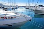 Boat blue mediterranean marina in Denia Alicante Spain