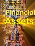 Background concept wordcloud illustration of financial assets glowing light