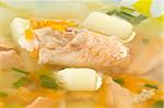 salmon soup, potato and vegetables