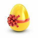 Easter surprise - golden egg with ribbon isolated on white