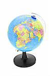 Plastic globe displaying Europe, Africa and Middle East on white background