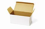 Open white and brown carton box on isolated background