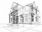 sketch of house. Illustration of 3d construction