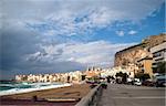 Cefalu, Sicily island in Italy. In the background: huge rock, La Rocca