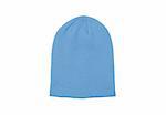 blue warm woolen knitted winter hat isolated on white