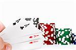 Poker of aces in hand isolated on white background