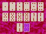 suit of diamonds playing cards on purple background, abstract art illustration