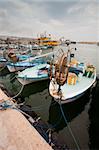 Fisherman boats with gear are moored in dock of Cyprus