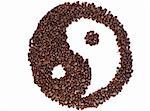 Coffee beans arranged in an artistic design on a white background