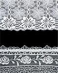 Decorative lace with pattern on black background. Picture is formed from several photographies