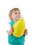 Cute little child smiling and holding a baloon. isolated