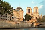 Notre Dame de Paris in spring time. View across the Seine River, France