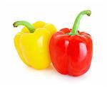 Red and yellow bell peppers isolated on white background