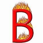 3d letter B on fire isolated in white