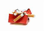 Crumpled pack of cigarettes on a white background. No smoking.