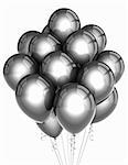 A bunch of silver party balloons over white background