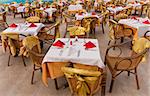 Restaurant party table with served setting.Elegant banquet table prepared for party.