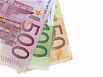 50,100,500 euro isolated on white background