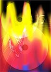 Burning Music Background - CD Compact Discs and Music Stave on Burning Background