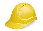 Yellow construction and industrial helmet isolated on white background