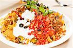 fresh nachos and vegetable salad with meat ,chili con carne  ,tipycal mexican food