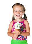 cute little girl eating ice cream on a white background