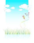 Grass, clouds and butterflies, there is a place for your text, vector illustration, eps10