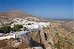 The town of Chora on Folegandros island, Greece, sitting on the edge of a steep cliff