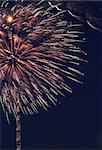 Firework streaks in night sky, celebration background