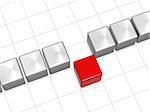 row of 3d white-grey cubes with one red in the middle