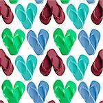 Flip Flop Sandals in Heart Shapes Seamless Background Pattern.