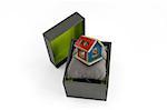 Gift box with house inside. Jewelry box.Real estate