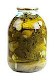 Jar of pickles isolated over white background