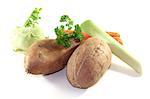 Sweet potatoes, leeks, kohlrabi, carrots and parsley on a white background