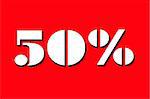 white 50 % SALE text on red