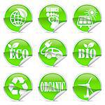 Green Eco labels and stickers on white background