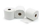 Three toilet rolls on white background