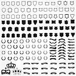 Vector set Heraldic symbols shields ribbons crowns