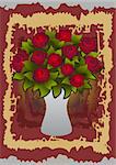 Illustration of beautiful red roses in vase with background