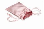 Soft pink satin sachet pouch on white background