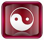 yin yang symbol icon red, isolated on white background