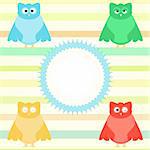cute owl cartoon set background with vintage circle
