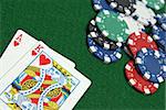 A great poker hand is laid down on the gaming table.