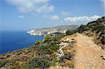 Windswept coastal ridges ionian sea and sky horizon. Keri lighthouse Zakynthos, Greece.