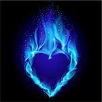 Heart in blue fire. Illustration on black background for design