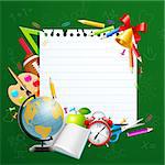 Back to school greeting card with stationery. Vector illustration