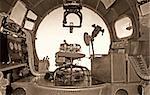 World War II era bomber interior: nose gunner position