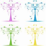 Colorful art trees collection on white background